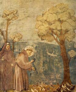 Franciscus preekt voor de vogels.