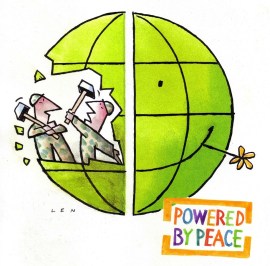 Vrede, cartoon van Len Vredesweek 2012