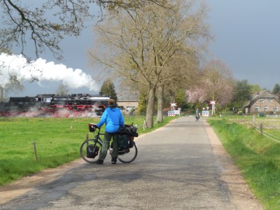 landschap met stoomtrein
